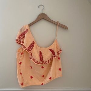 Free People One Shoulder Embroidered Top